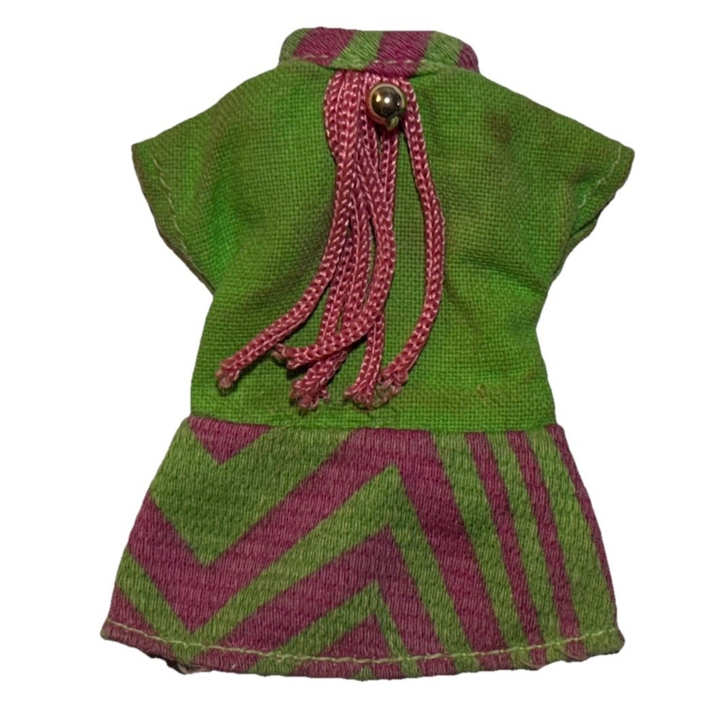 Vintage 1970's Topper Dawn Green/Pink Groovy Print Fringe Shift Dress BD6-3
